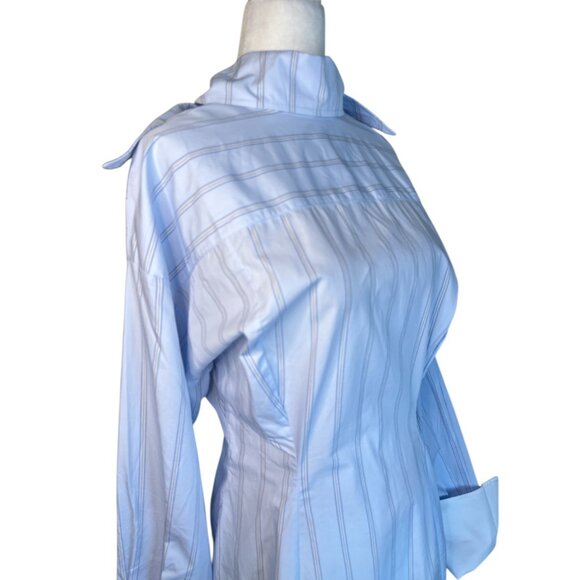 Helsa Stripe Poplin Shirt Dress in Blue Multi Stripe Medium New Womens Mini - Picture 9 of 14